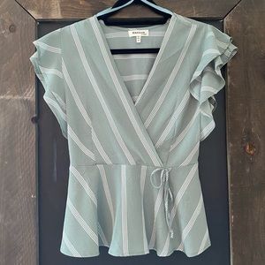 Faux Wrap Striped Blouse